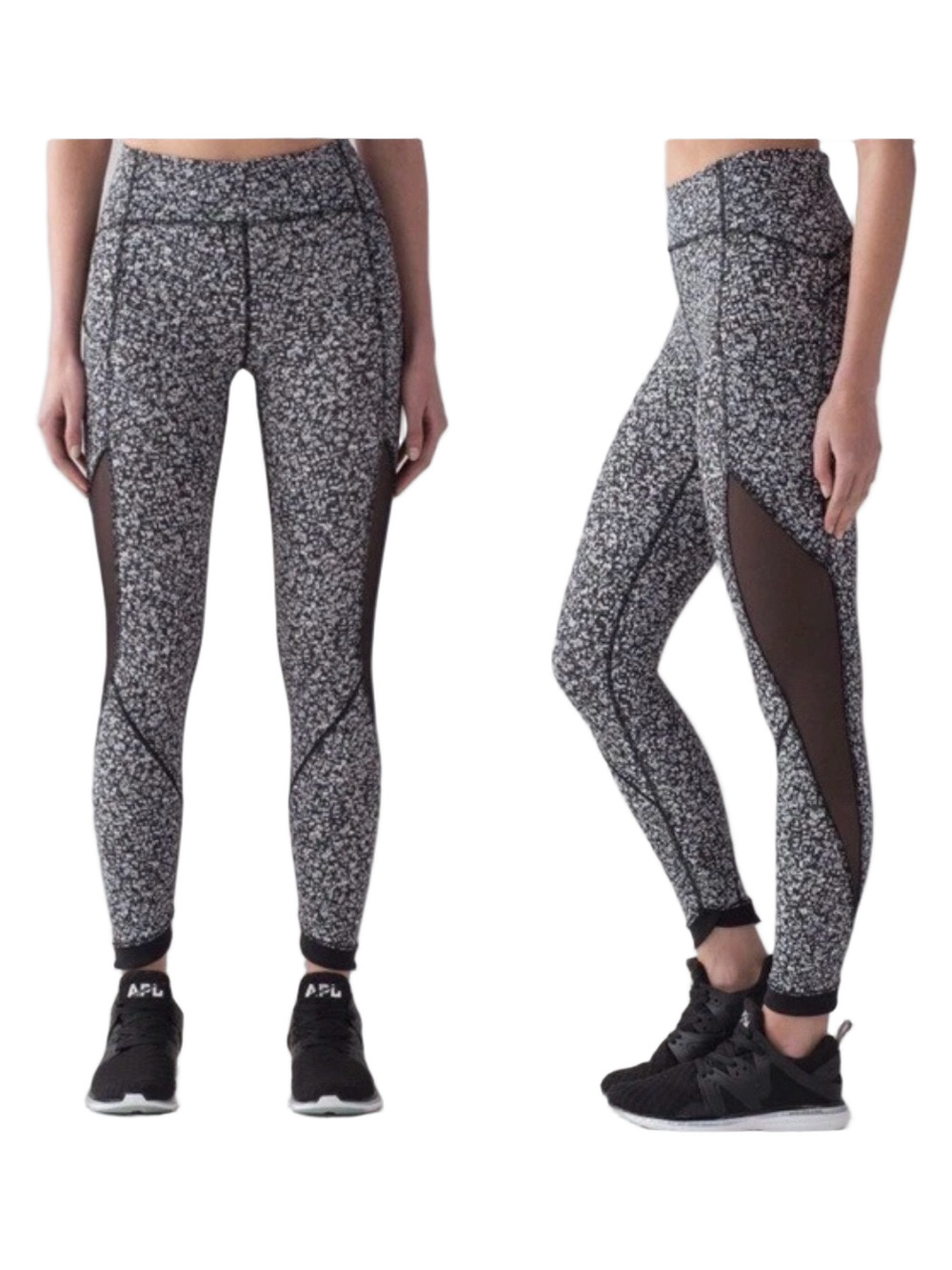 🦋Lululemon Black&White Speckled High-Rise Leggings with Mesh Panels 8 GUC